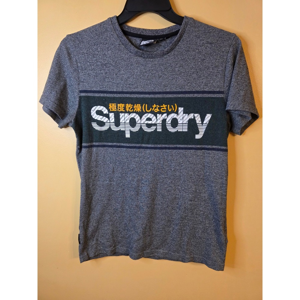 Superdry Mens T-Shirt Large Grey Marl Graphic Logo Short Sleeve Crew Neck Tee